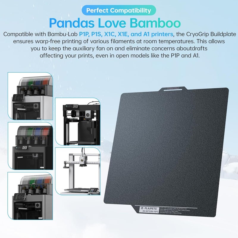 BigTreeTech BIQU CryoGrip Panda Build Plate Compatible with Bambu-Lab X1C/X1E/P1P/P1S/A1, 257X257MM High Adhesion PLA and PETG Support Low-Temperature Printing Double-Side Spring Steel Build Plate - Image 5